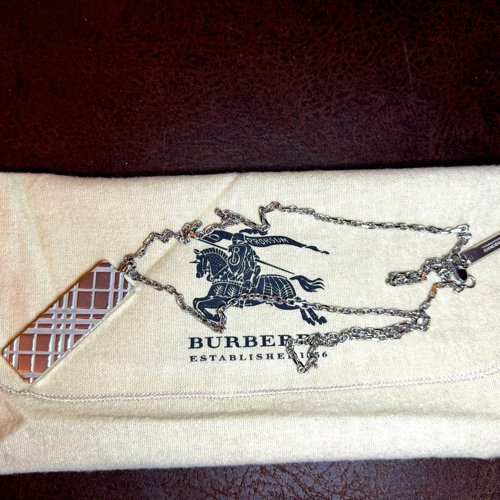 Burberry Engraved Check Palladium-Plated Necklace - Silver